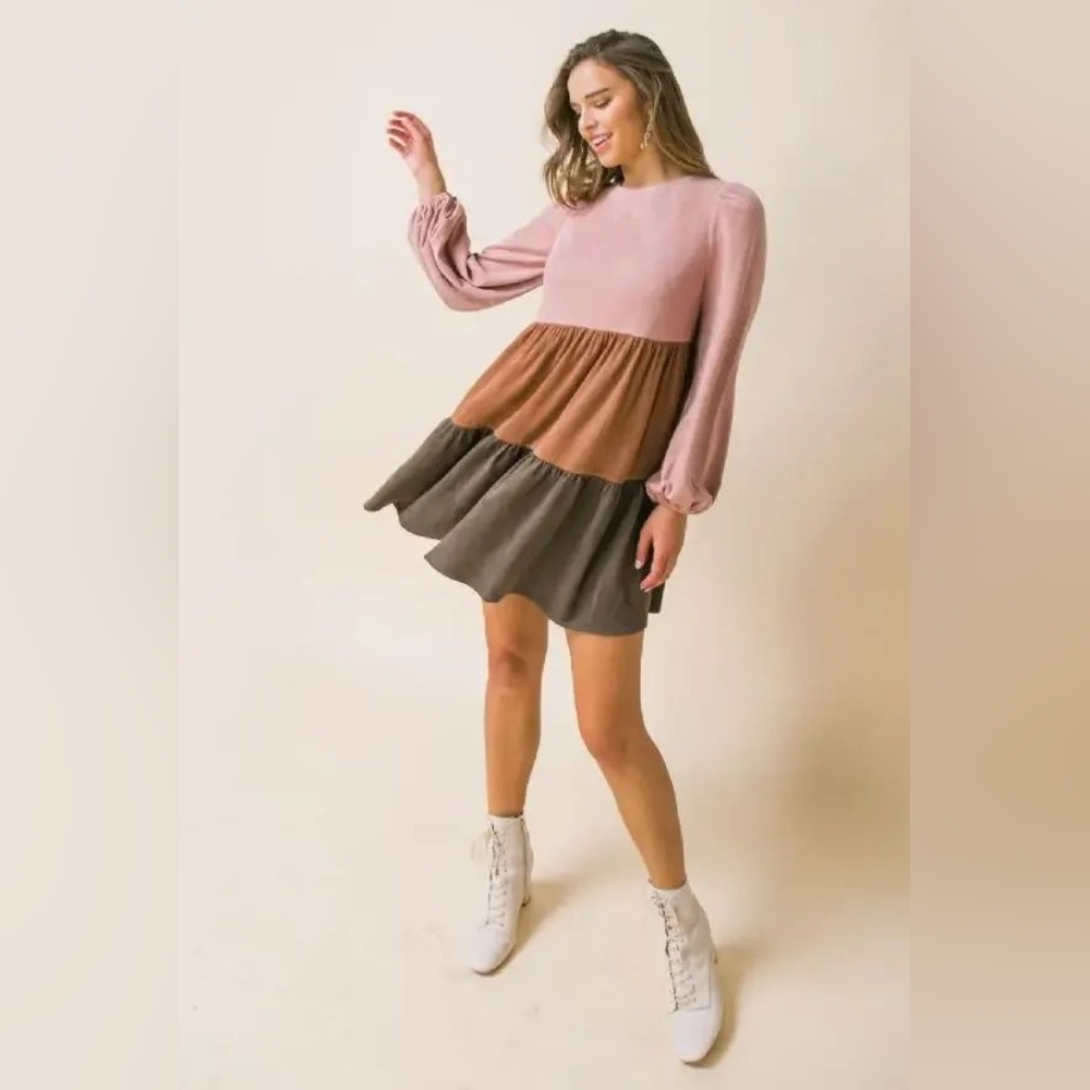 Color blocked Faux suede mini dress